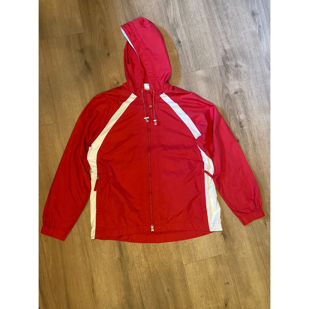 Nike Golf NikeFit Storm Windbreaker M Red White Full Zip Hooded Sporty Outdoor